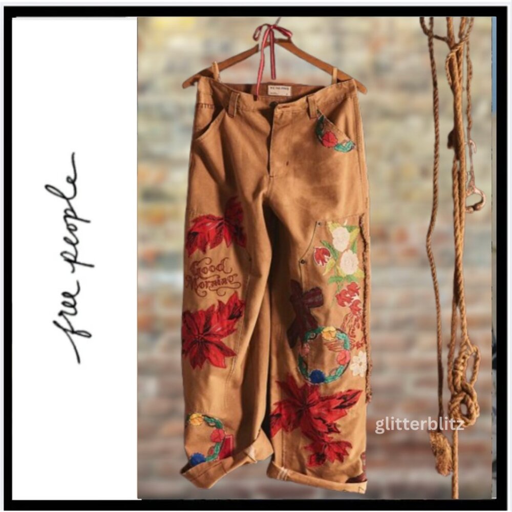 Free People We the Free Bright Time Craft Embroidered Pants MSRP $298